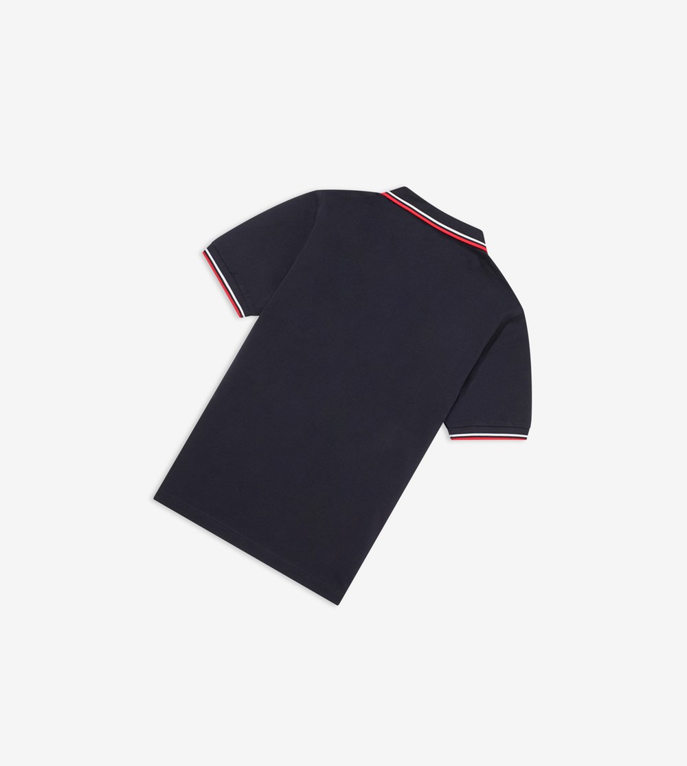 Fred Perry M3600 Polo Shirt Herre Mørkeblå Hvide Rød | 234608-FXL