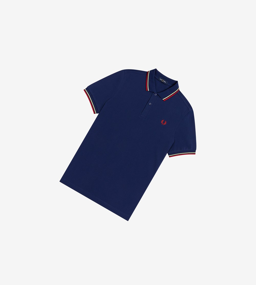 Fred Perry M3600 Polo Shirt Herre Mørkeblå Gul Rød | 540936-UDO