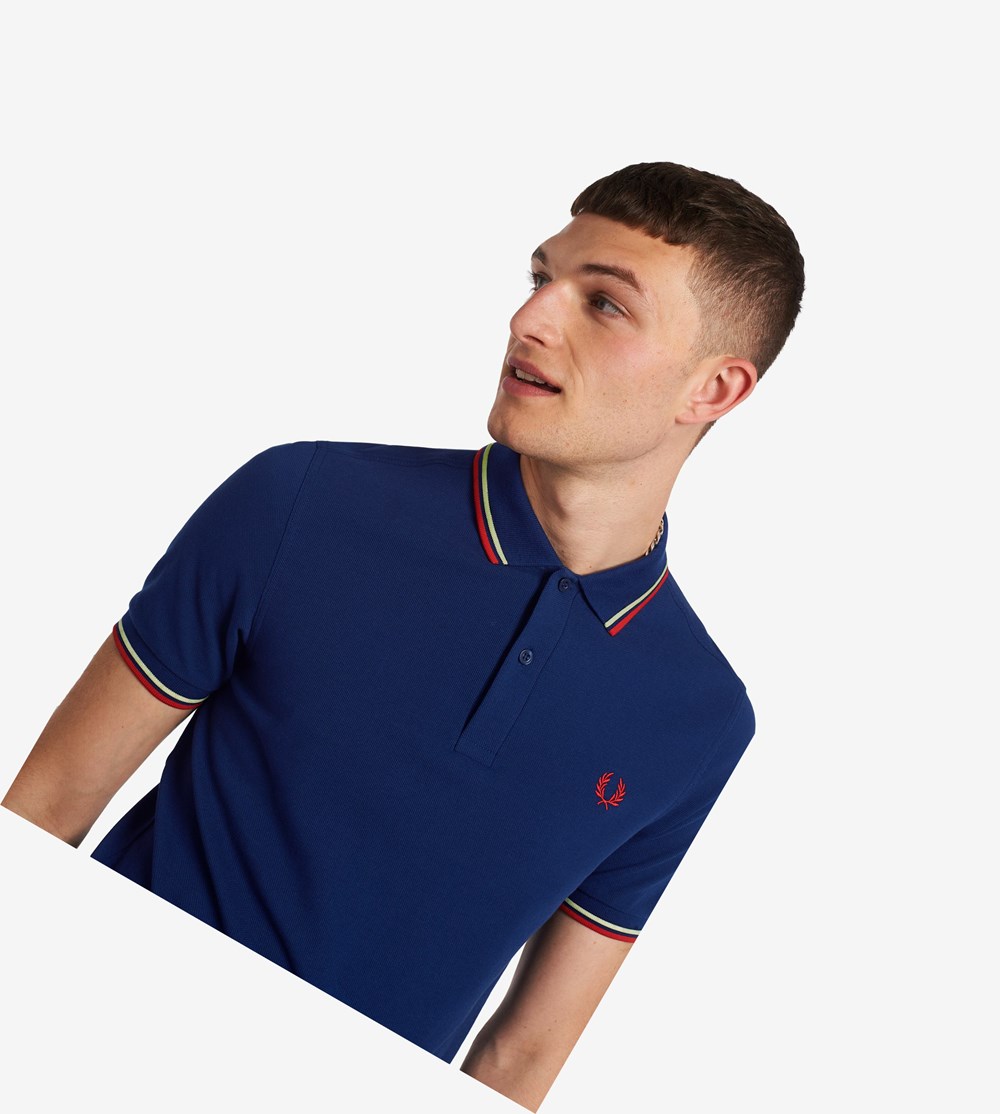 Fred Perry M3600 Polo Shirt Herre Mørkeblå Gul Rød | 540936-UDO