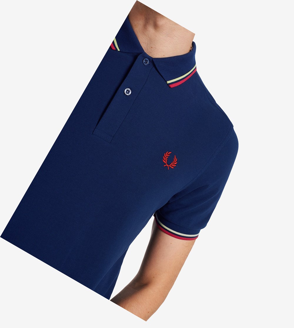 Fred Perry M3600 Polo Shirt Herre Mørkeblå Gul Rød | 540936-UDO