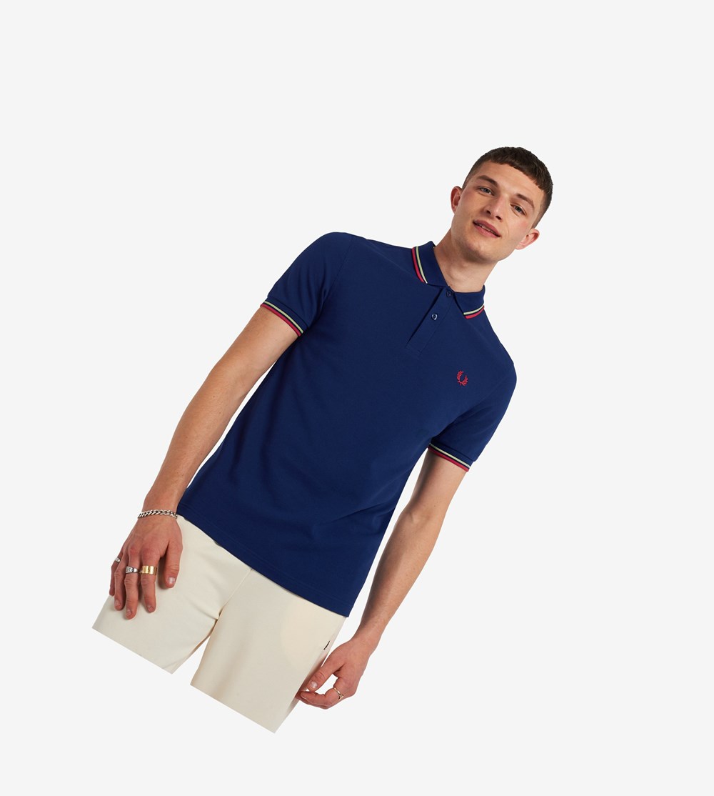 Fred Perry M3600 Polo Shirt Herre Mørkeblå Gul Rød | 540936-UDO