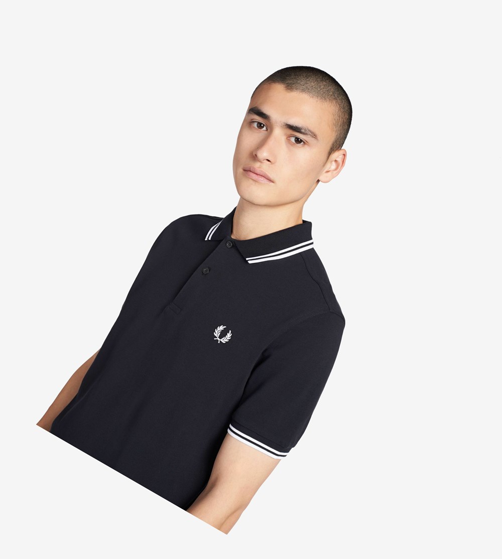 Fred Perry M3600 Polo Shirt Herre Mørkeblå Hvide | 671059-ZPC