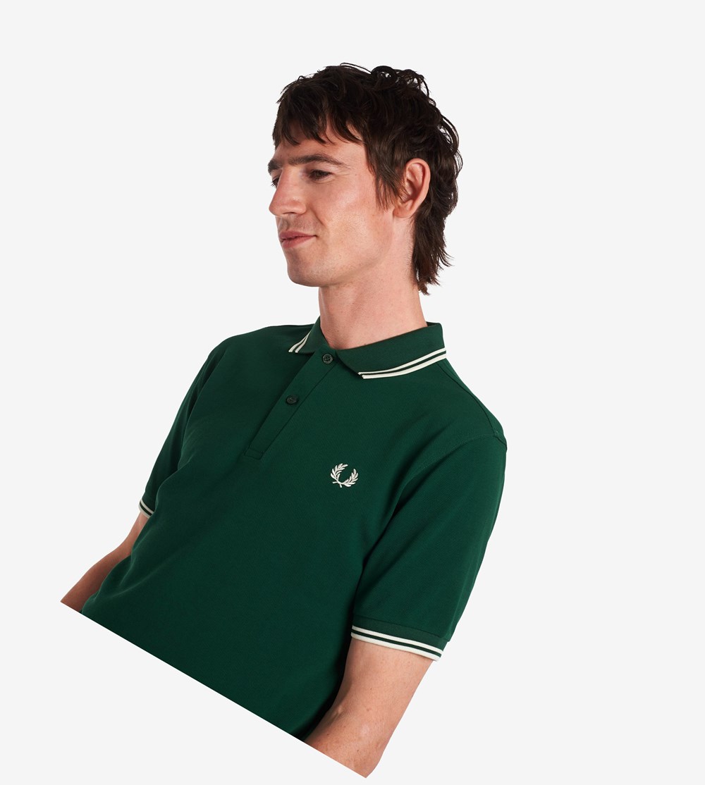 Fred Perry M3600 Polo Shirt Herre Mørkegrøn Hvide | 649815-UTN