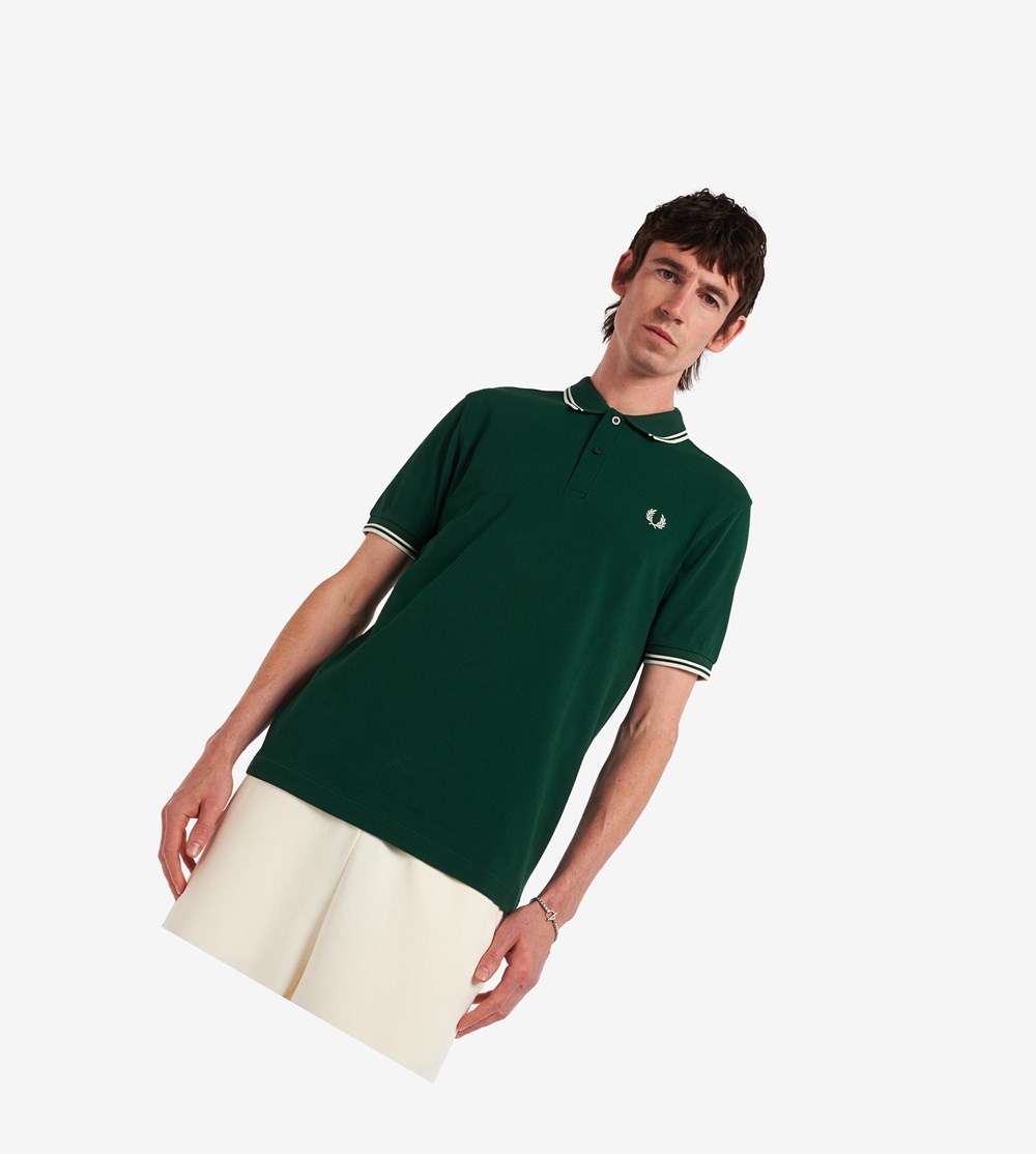 Fred Perry M3600 Polo Shirt Herre Mørkegrøn Hvide | 649815-UTN