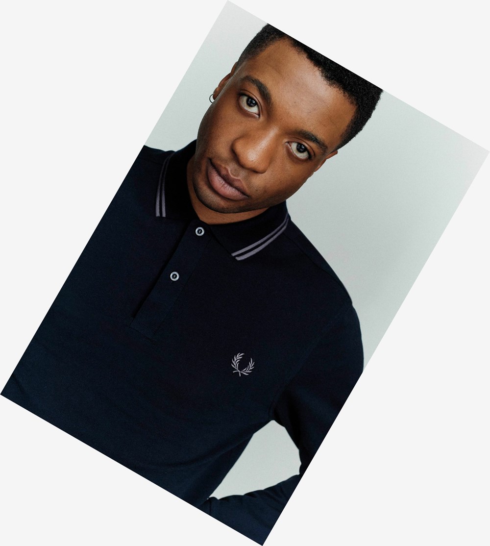 Fred Perry M3636 Polo Shirt Herre Mørkeblå Grå Grå | 304875-UQD