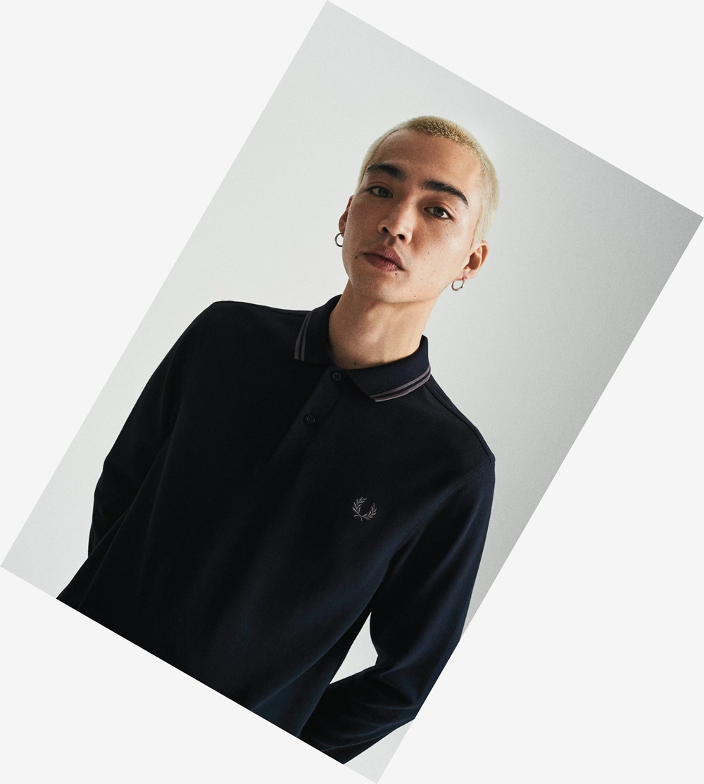 Fred Perry M3636 Polo Shirt Herre Mørkeblå Grå Grå | 304875-UQD