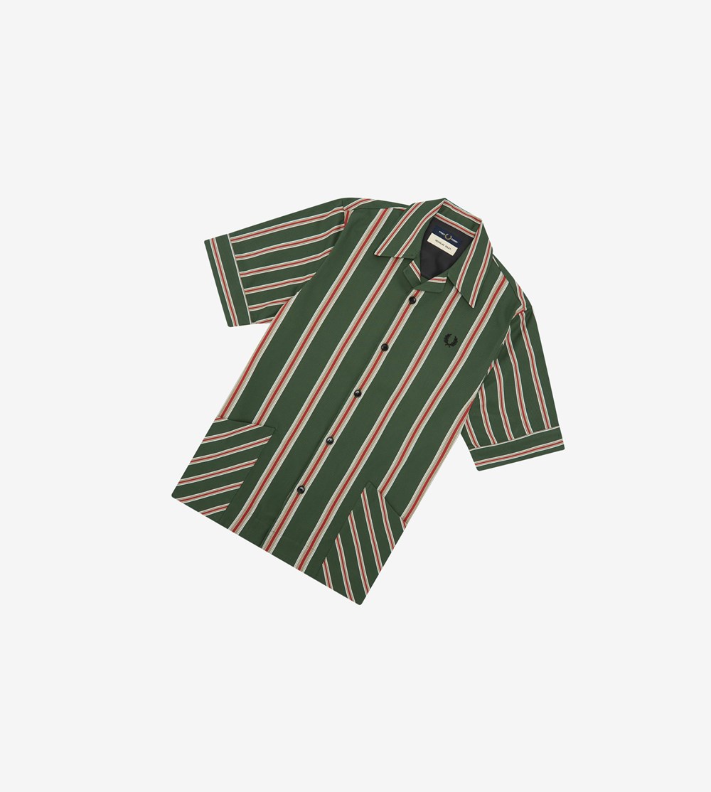 Fred Perry Nicholas Daley Vertical Stripe Skjorte Herre Grøn | 718340-PIZ