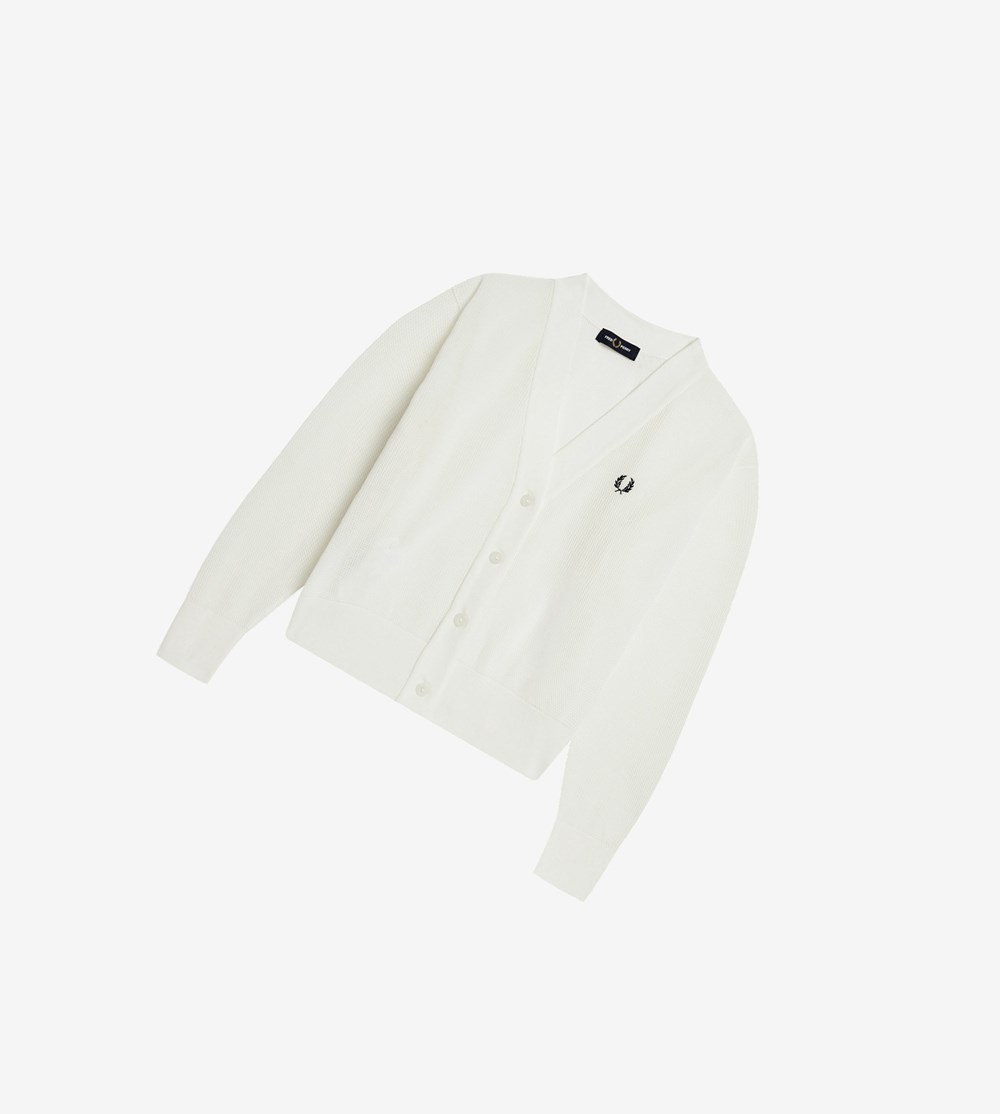 Fred Perry Open-Knit Cardigan Strikkevarer Dame Hvide | 365187-YUX