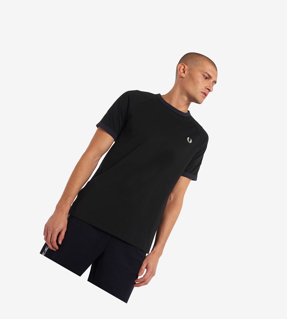 Fred Perry Panelled Taped T Shirts Herre Sort | 536721-QLF