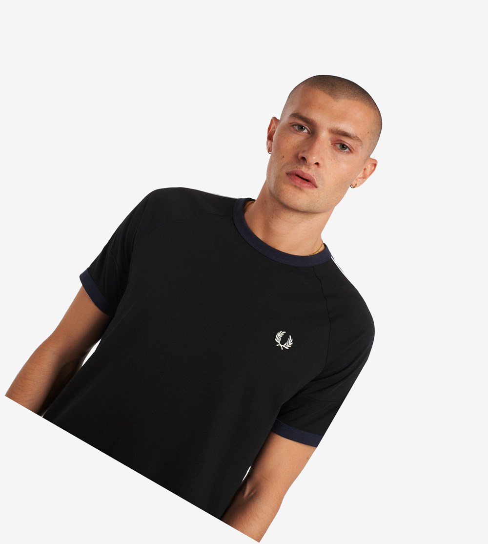 Fred Perry Panelled Taped T Shirts Herre Sort | 536721-QLF