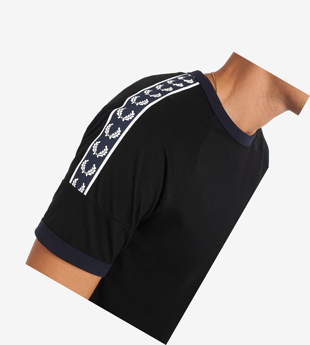 Fred Perry Panelled Taped T Shirts Herre Sort | 536721-QLF