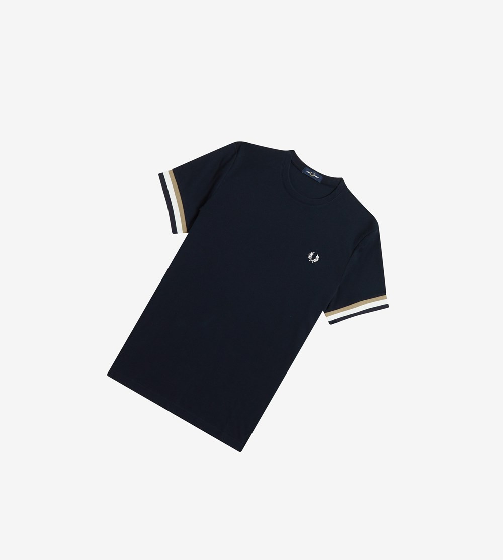 Fred Perry Piqué T Shirts Herre Mørkeblå | 842716-POV