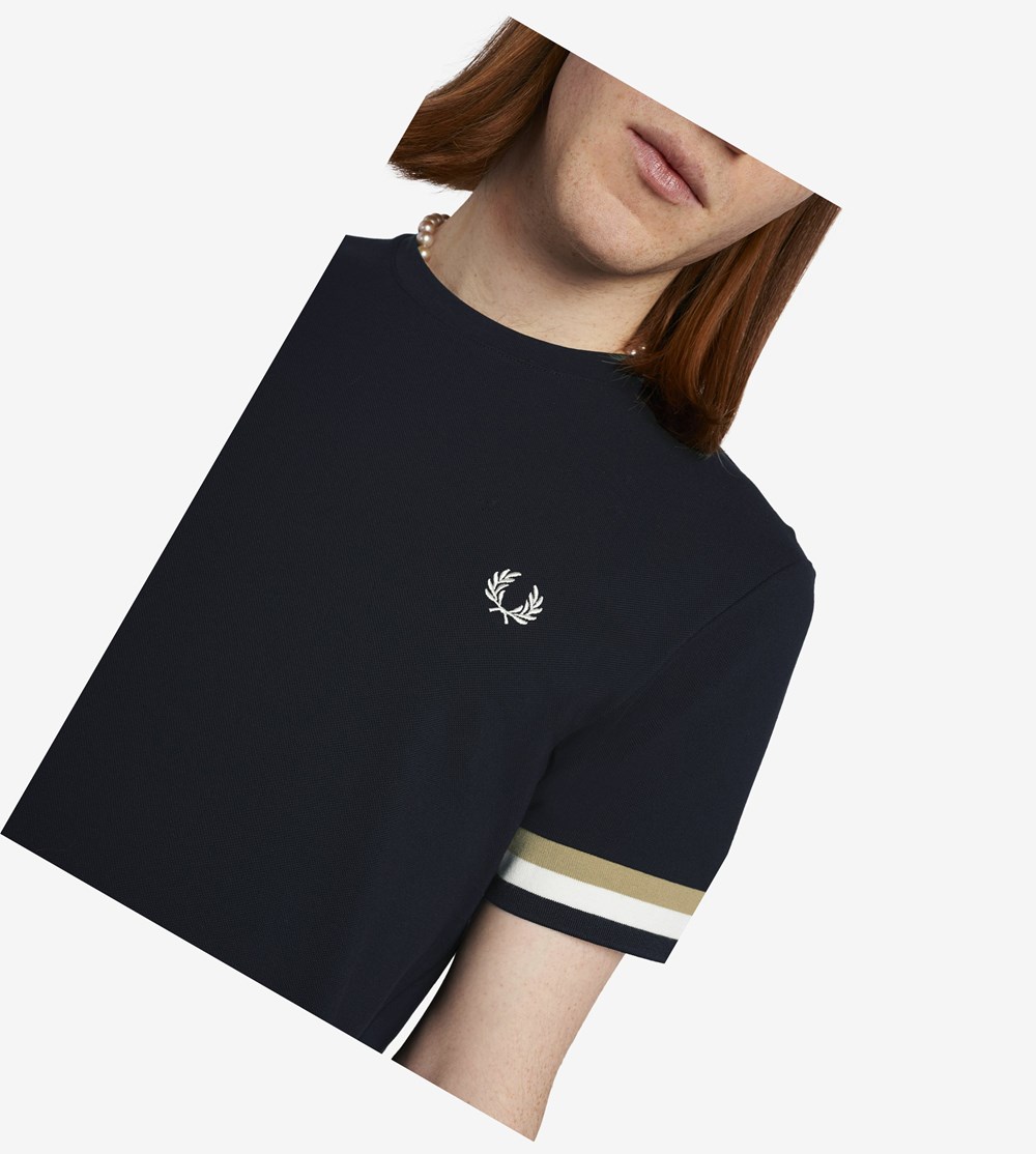 Fred Perry Piqué T Shirts Herre Mørkeblå | 842716-POV