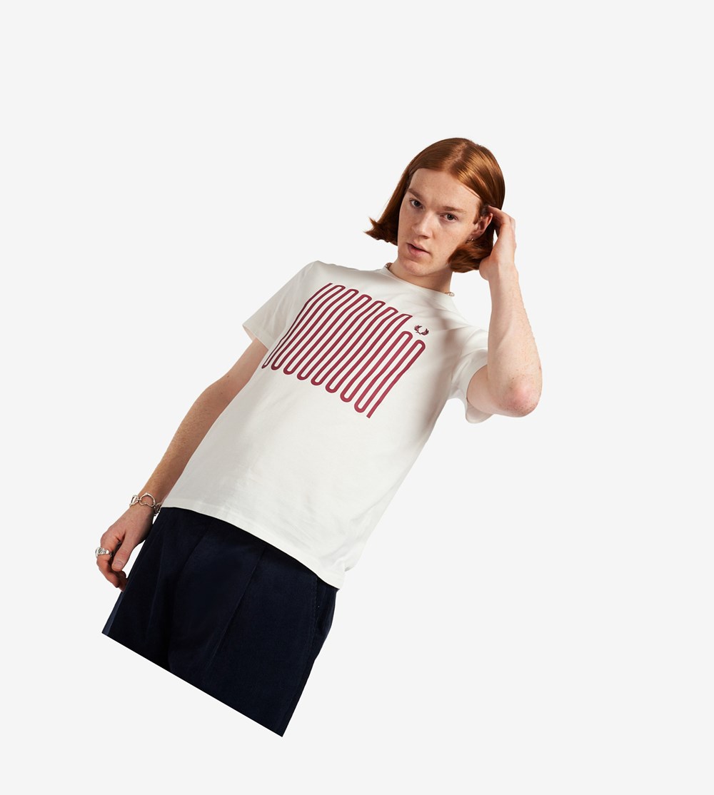 Fred Perry Printed Soundwave Grafisk T Shirts Herre Hvide | 154270-GKU