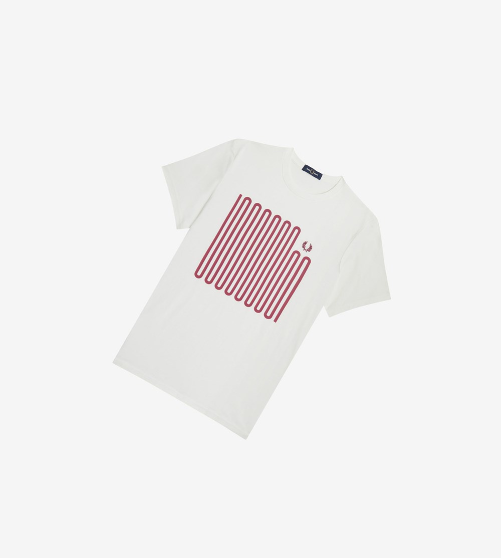 Fred Perry Printed Soundwave Grafisk T Shirts Herre Hvide | 154270-GKU