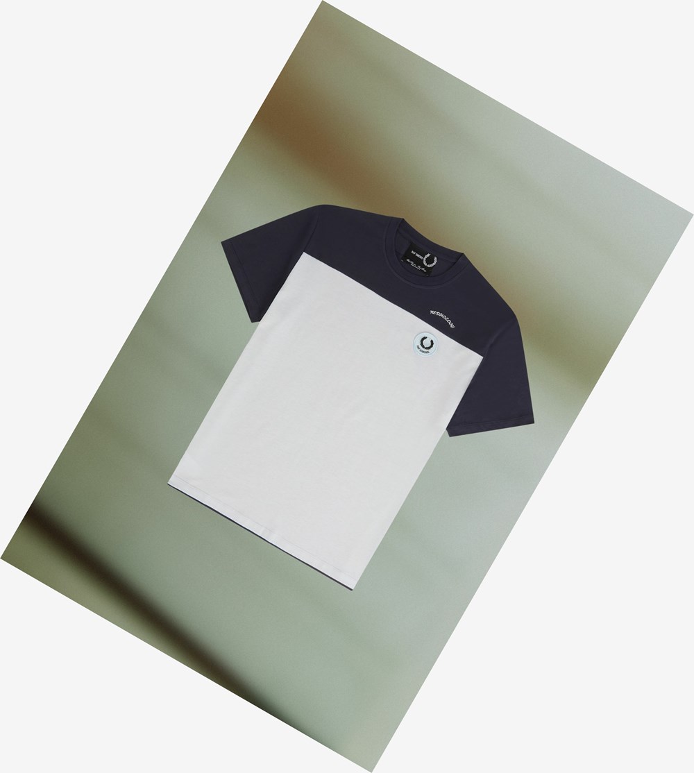 Fred Perry Raf Simons Contrast Panel T Shirts Herre Mørkeblå | 521704-EKP