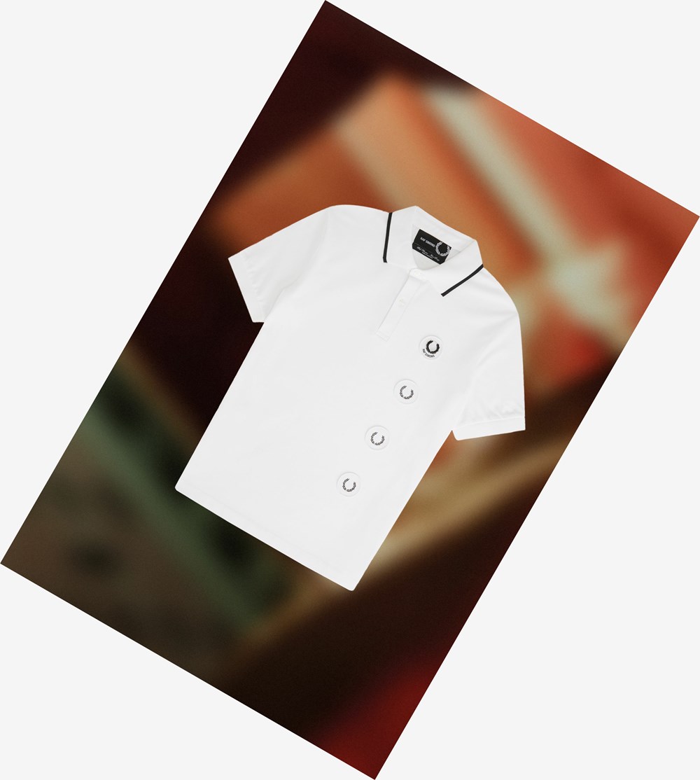 Fred Perry Raf Simons Patch Detail Polo Shirt Herre Hvide | 647802-JGQ