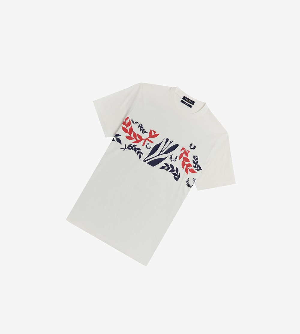 Fred Perry Reissues Archive Vine Grafisk T Shirts Herre Hvide | 081542-SZG