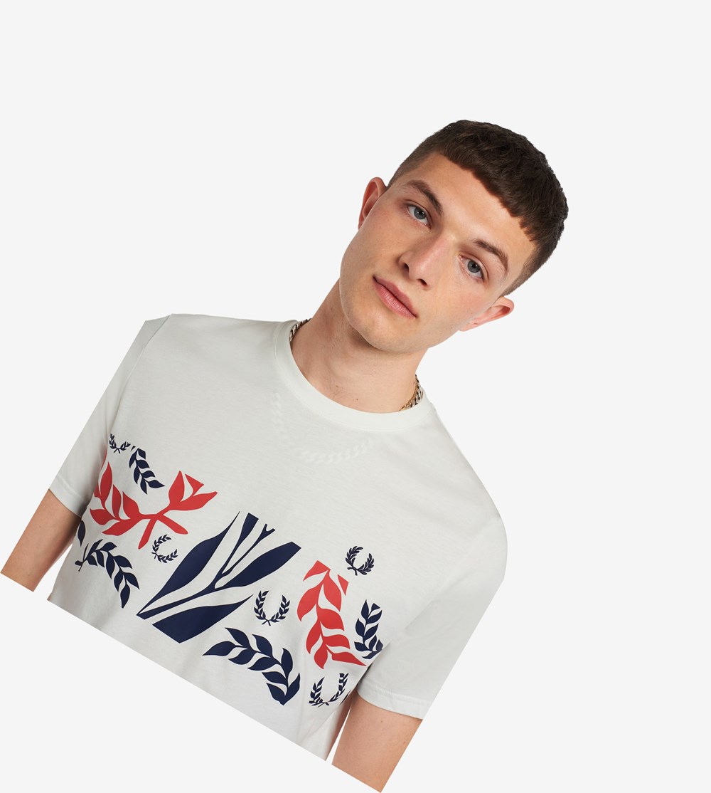 Fred Perry Reissues Archive Vine Grafisk T Shirts Herre Hvide | 081542-SZG