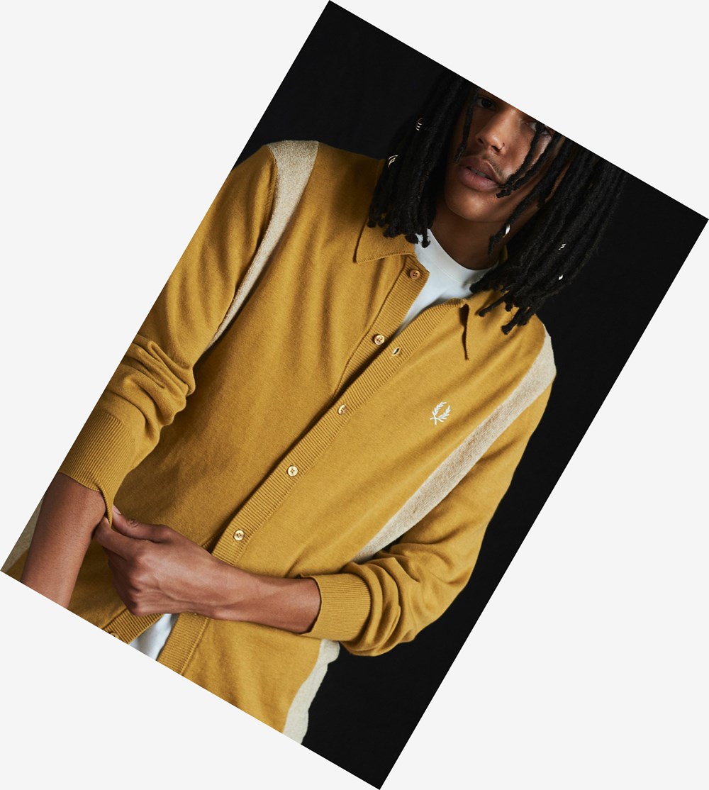 Fred Perry Reissues Knitted Towelling Shirt Strikkevarer Herre Guld | 023179-NHQ