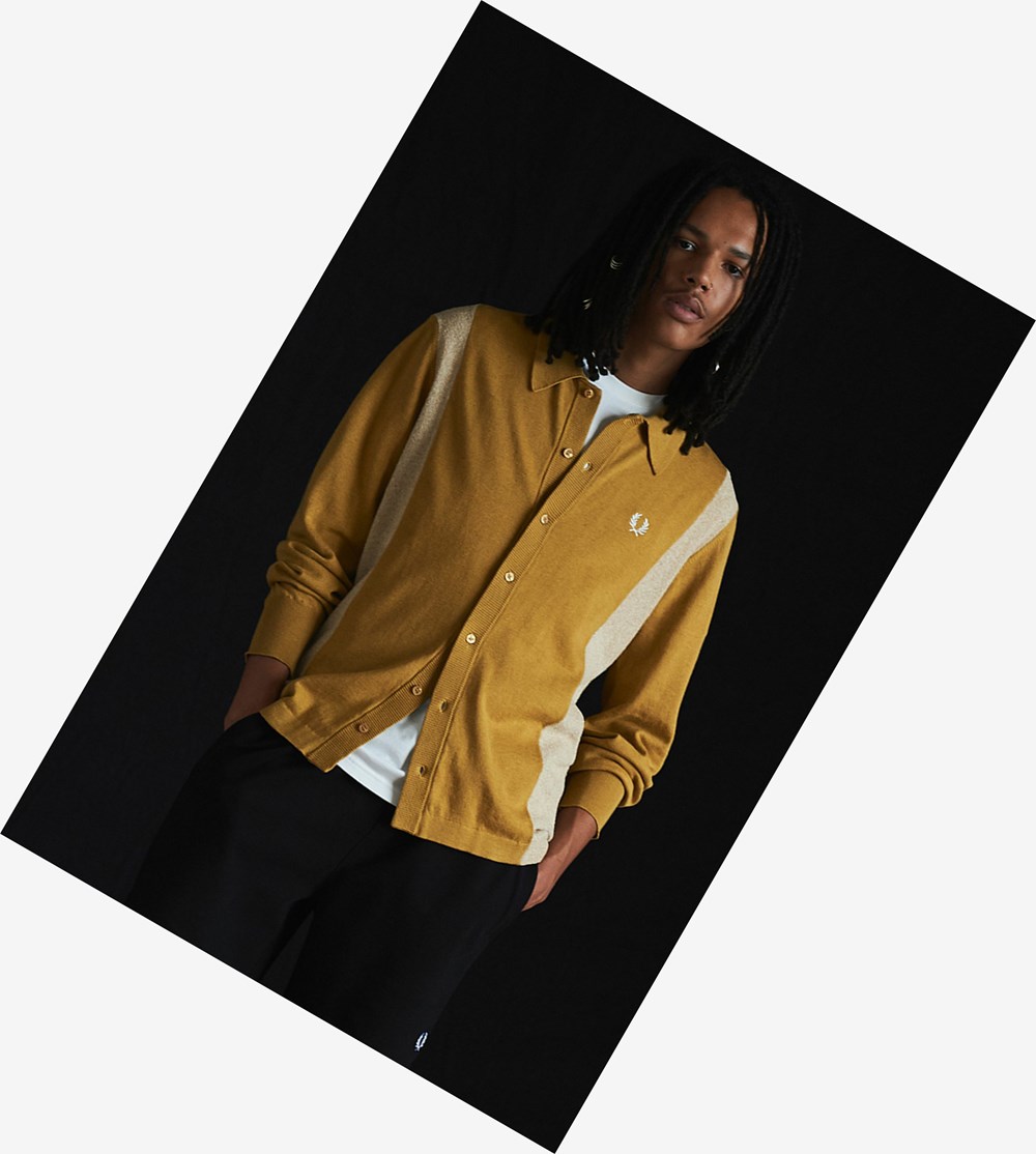 Fred Perry Reissues Knitted Towelling Shirt Strikkevarer Herre Guld | 023179-NHQ