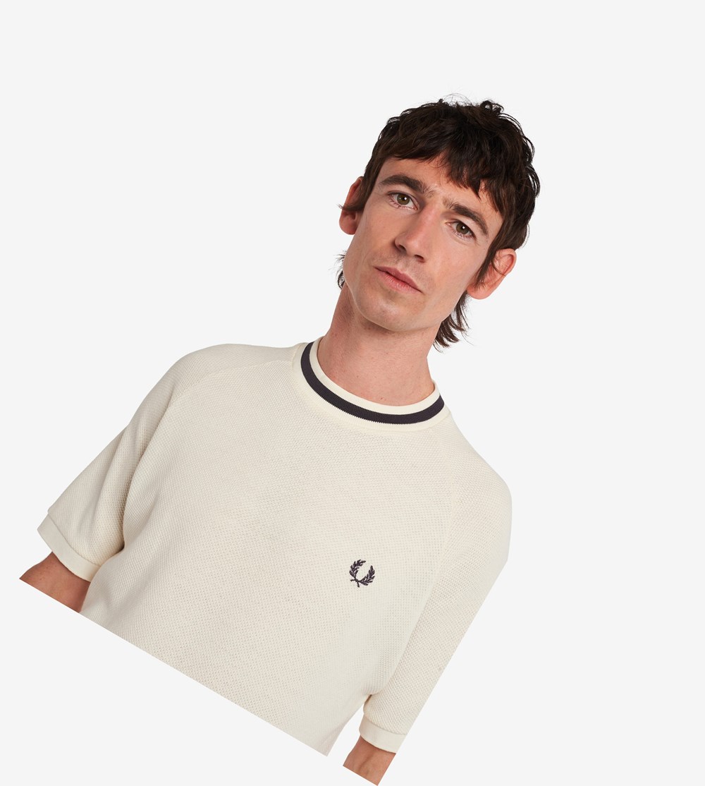 Fred Perry Reissues Mesh-Texture Piqué T Shirts Herre Grå | 724985-MZQ