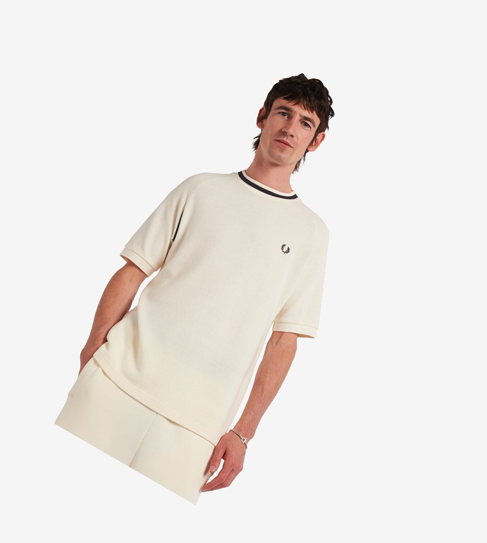 Fred Perry Reissues Mesh-Texture Piqué T Shirts Herre Grå | 724985-MZQ