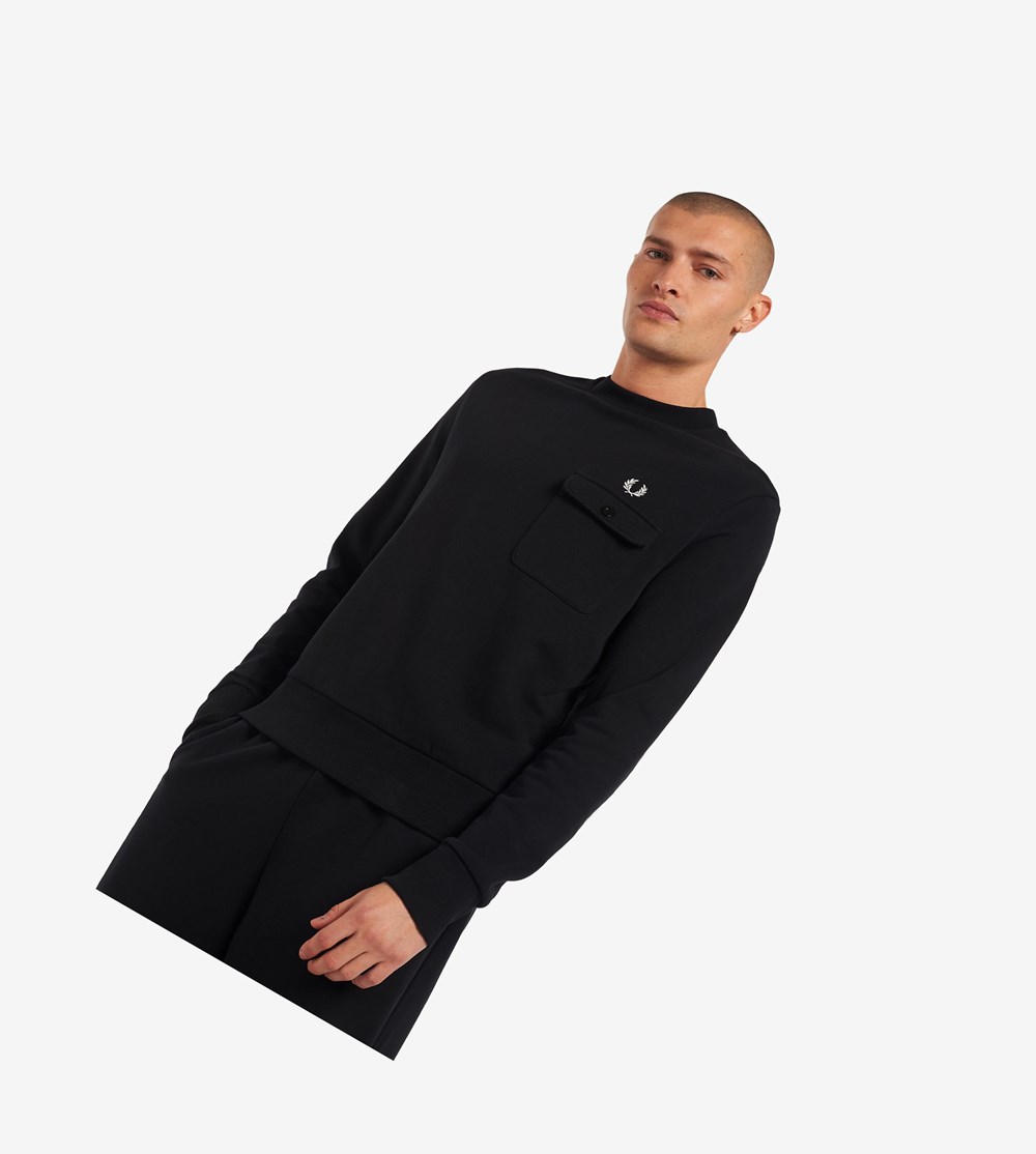 Fred Perry Reissues Pocket Detail Sweatshirt Herre Sort | 936207-ELX