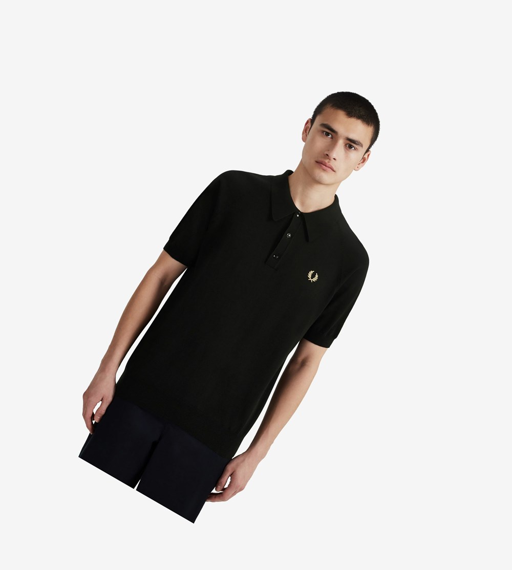 Fred Perry Reissues Raglan Sleeve Knitted Shirt Strikkevarer Herre Sort | 608143-GDL