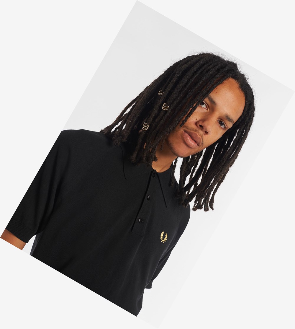 Fred Perry Reissues Raglan Sleeve Knitted Shirt Strikkevarer Herre Sort | 608143-GDL