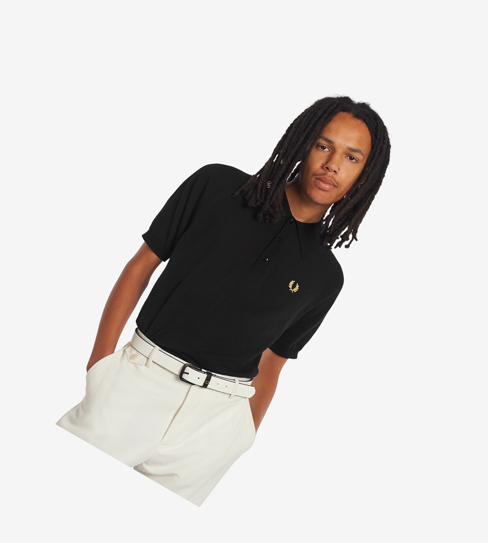 Fred Perry Reissues Raglan Sleeve Knitted Shirt Strikkevarer Herre Sort | 608143-GDL