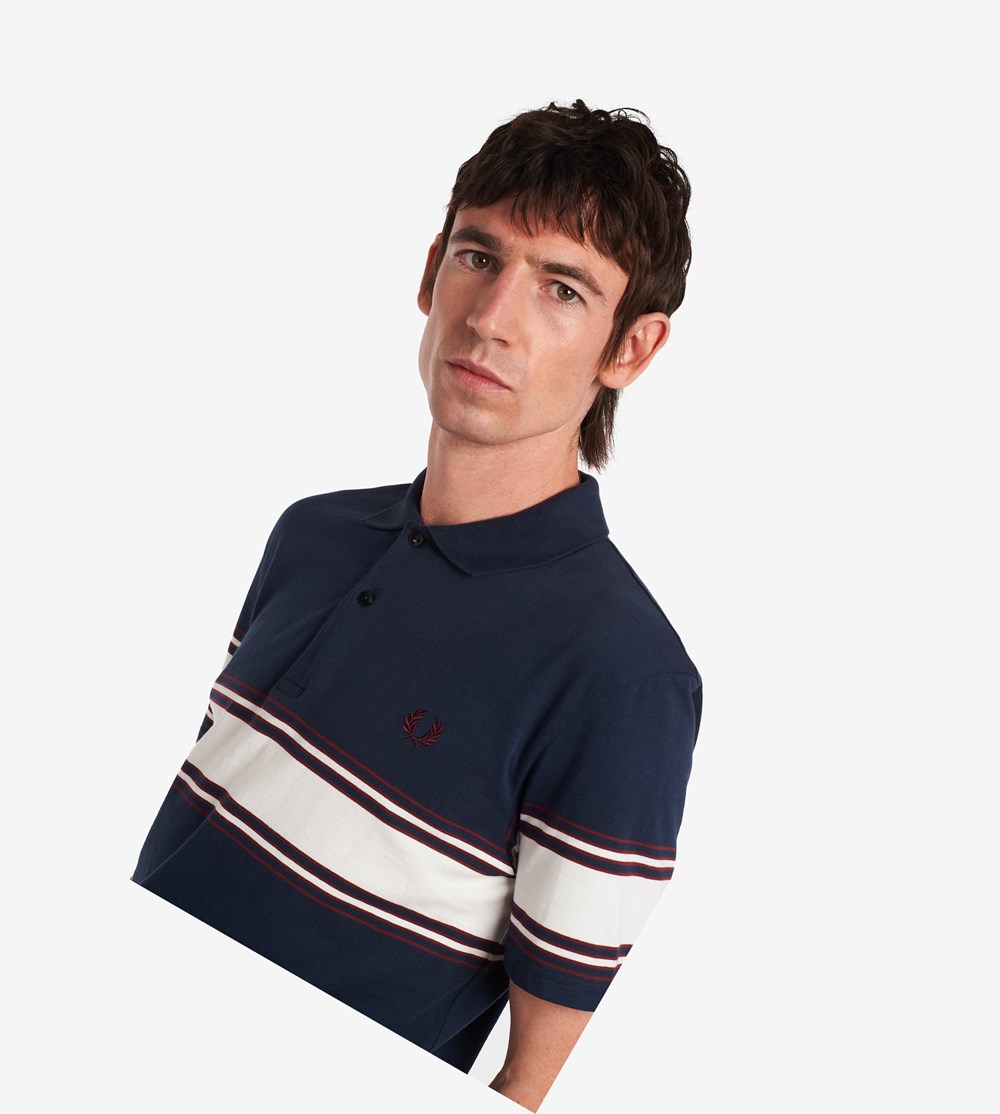 Fred Perry Reissues Stripe Detail Jersey Polo Shirt Herre Mørkegrå | 059813-NZC