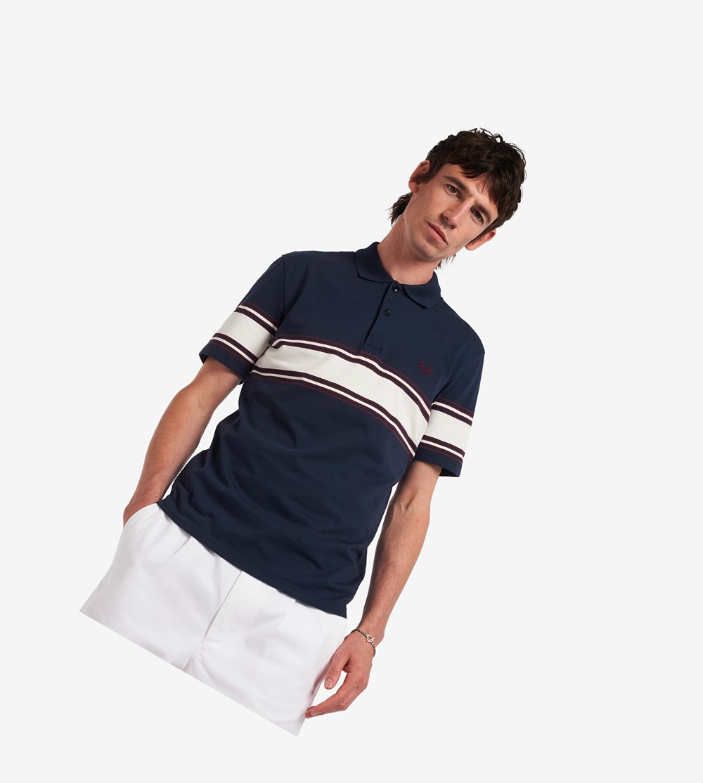 Fred Perry Reissues Stripe Detail Jersey Polo Shirt Herre Mørkegrå | 059813-NZC