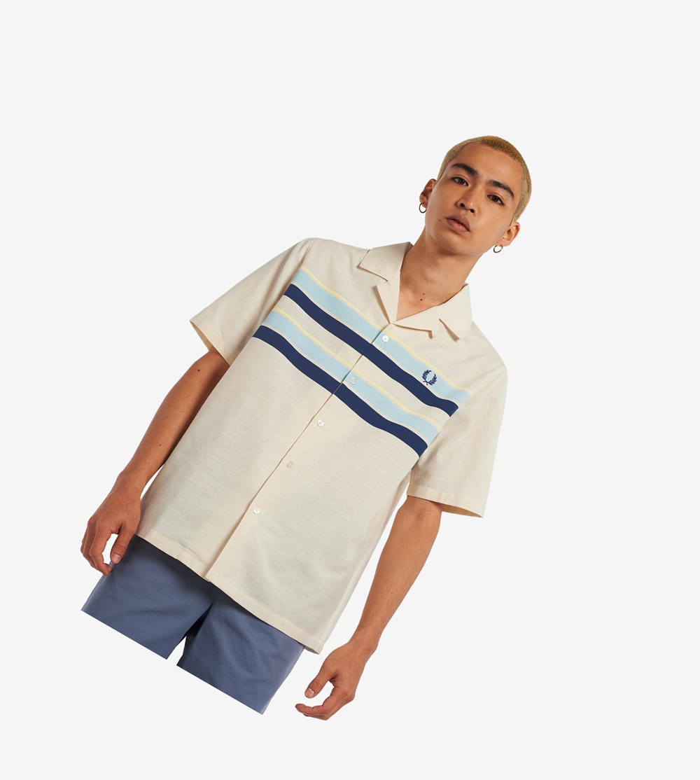 Fred Perry Reissues Striped Beach Skjorte Herre Beige | 085791-LBQ