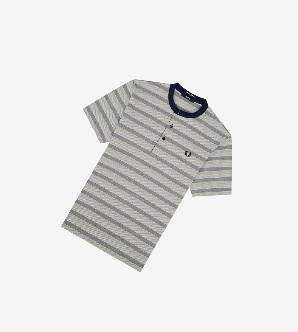 Fred Perry Reissues Striped Henley Shirt Polo Shirt Herre Mørkegrå | 056293-AVD