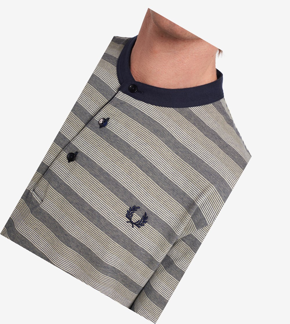 Fred Perry Reissues Striped Henley Shirt Polo Shirt Herre Mørkegrå | 056293-AVD