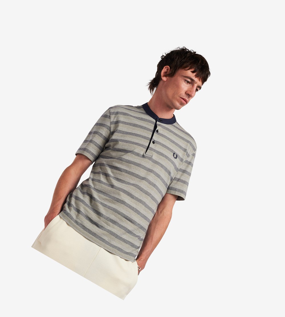 Fred Perry Reissues Striped Henley Shirt Polo Shirt Herre Mørkegrå | 056293-AVD