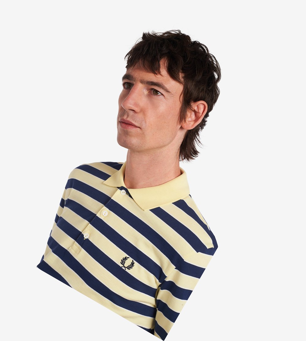 Fred Perry Reissues Striped Jersey Polo Shirt Herre Gul | 120783-LZC