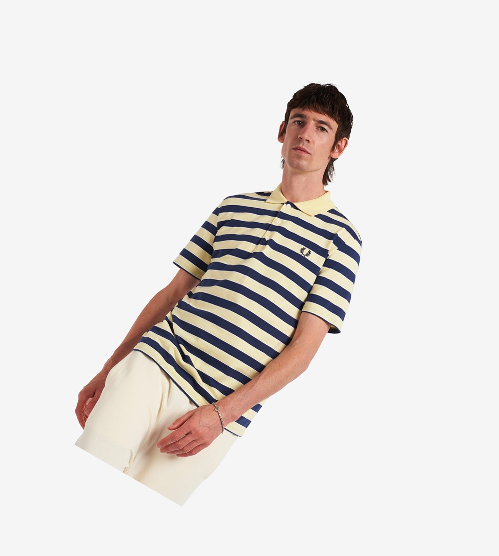 Fred Perry Reissues Striped Jersey Polo Shirt Herre Gul | 120783-LZC