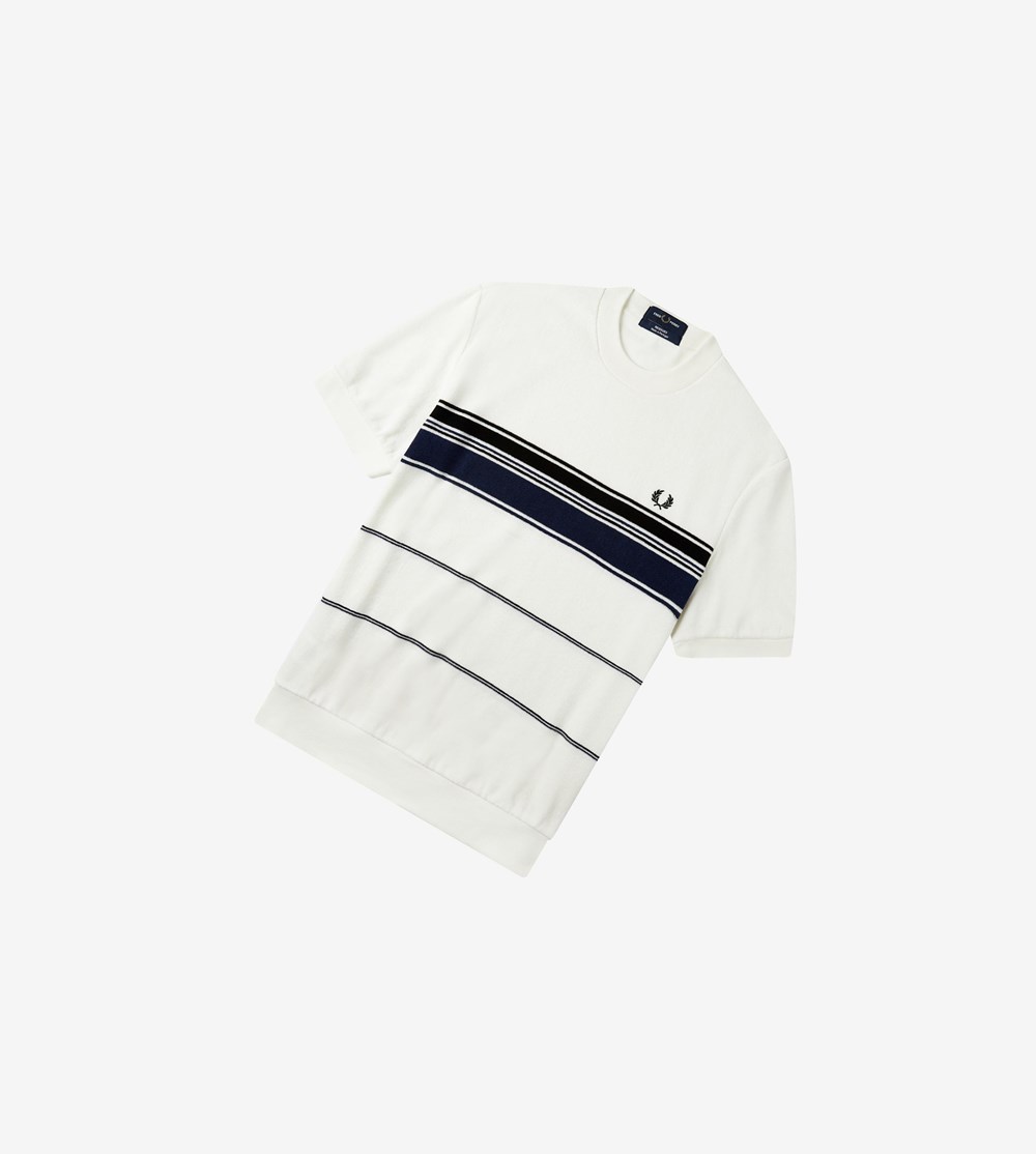 Fred Perry Reissues Striped Towelling T Shirts Herre Hvide | 083759-RAM