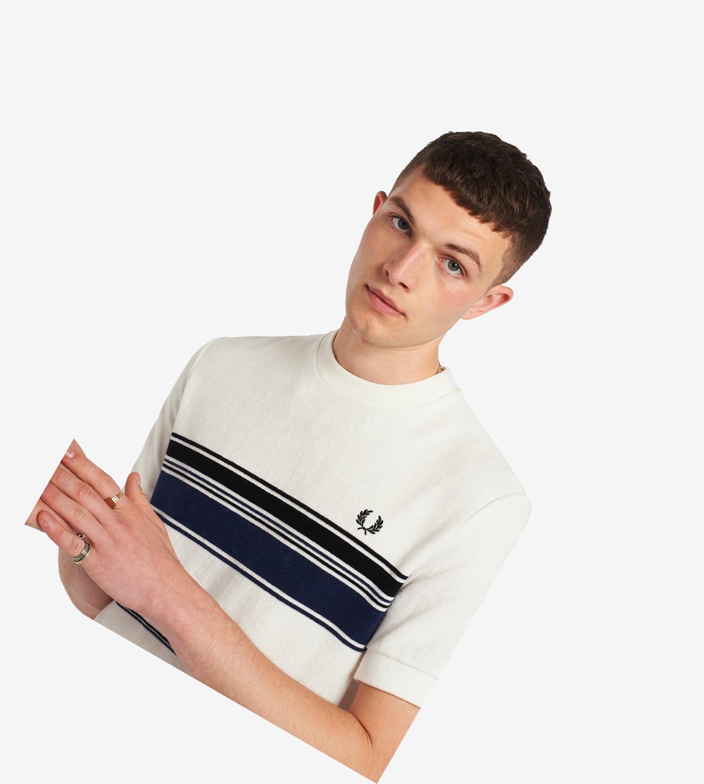 Fred Perry Reissues Striped Towelling T Shirts Herre Hvide | 083759-RAM