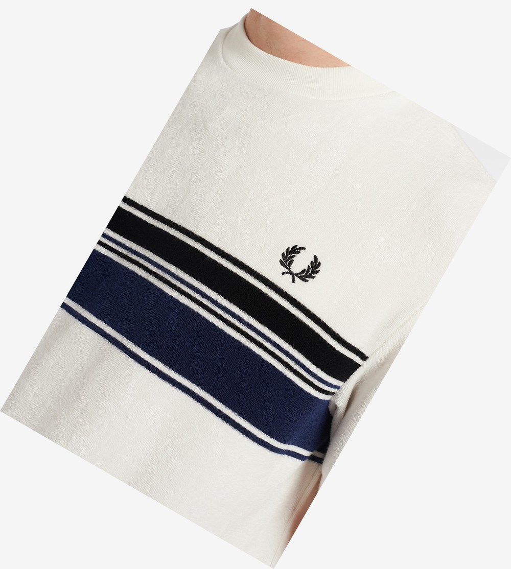 Fred Perry Reissues Striped Towelling T Shirts Herre Hvide | 083759-RAM