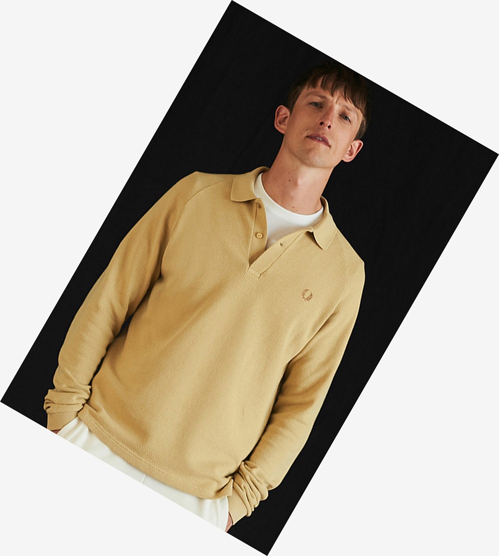 Fred Perry Reissues Textured Long Sleeve Polo Shirt Herre Guld | 492015-YKD