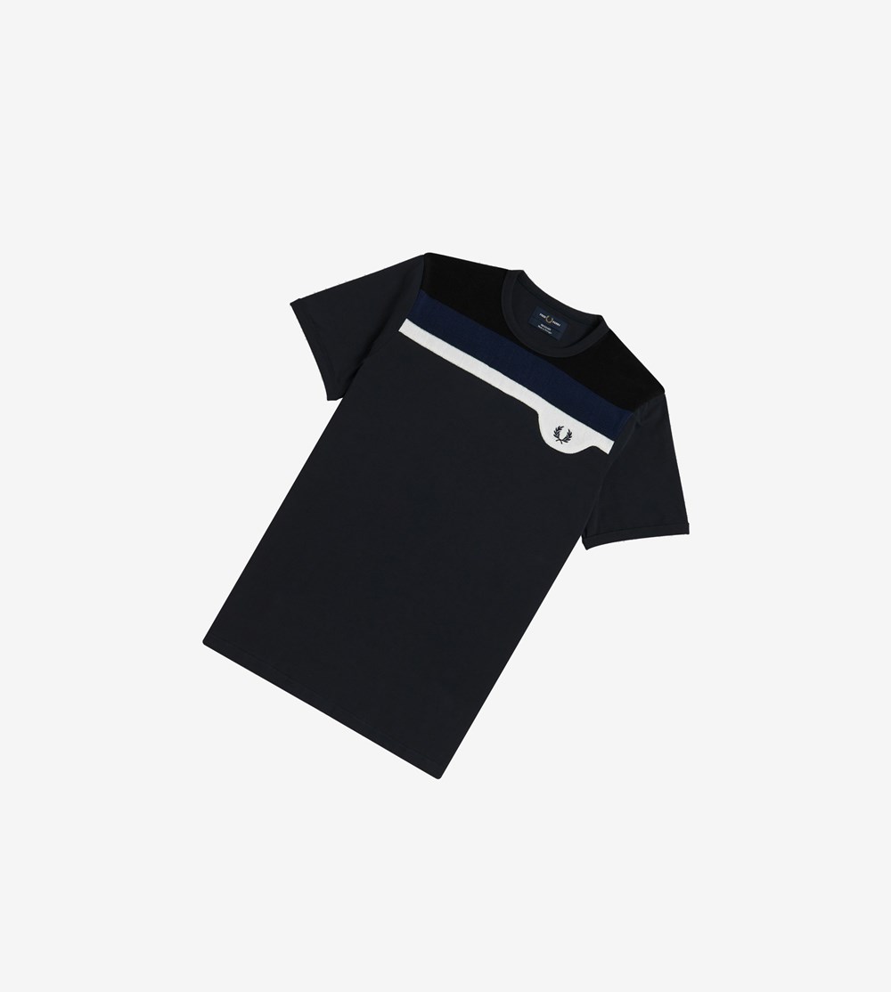 Fred Perry Reissues Towelling Panel T Shirts Herre Mørkeblå | 759132-QRO