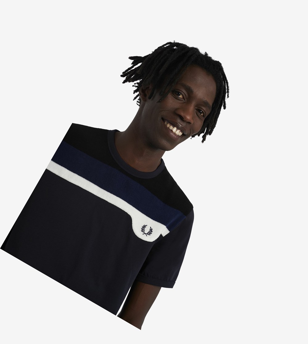 Fred Perry Reissues Towelling Panel T Shirts Herre Mørkeblå | 759132-QRO