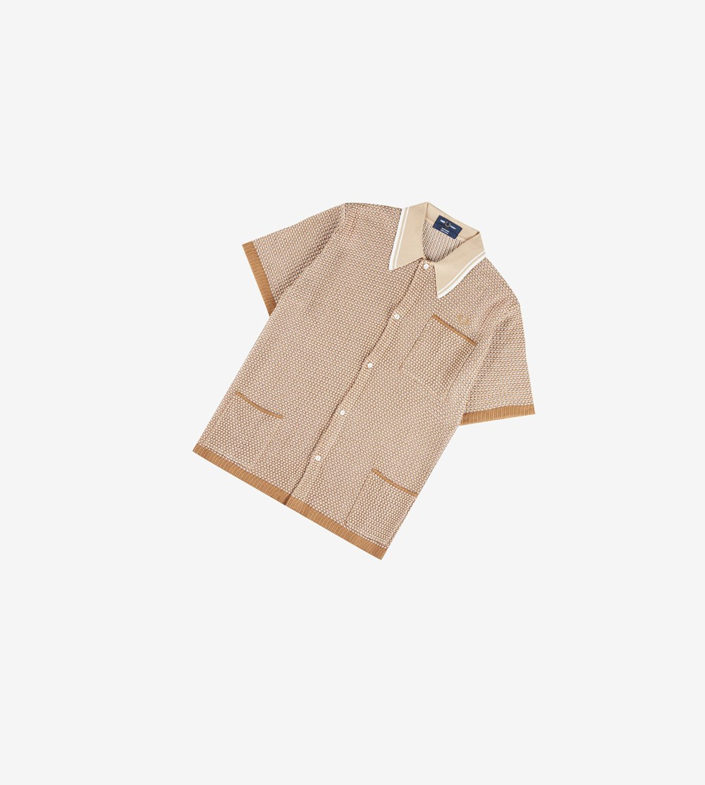 Fred Perry Reissues Two Colour Knitted Shirt Strikkevarer Herre Brune | 712480-ILW