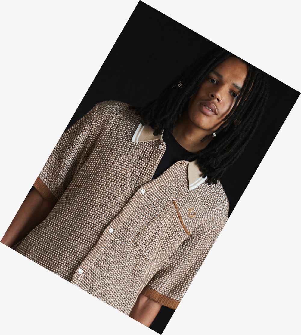 Fred Perry Reissues Two Colour Knitted Shirt Strikkevarer Herre Brune | 712480-ILW