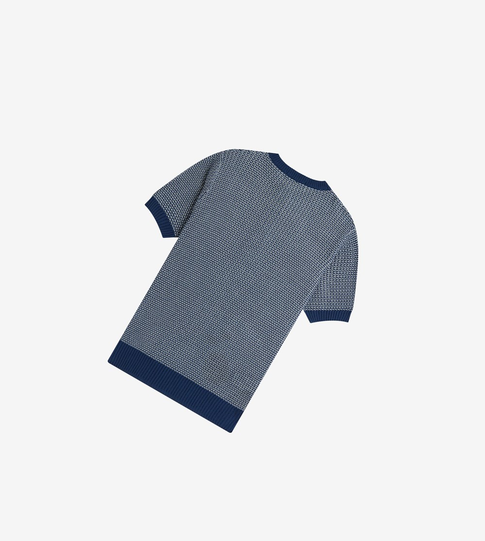 Fred Perry Reissues Two Colour Texture Knit Henley Strikkevarer Herre Mørkeblå | 063241-UGO