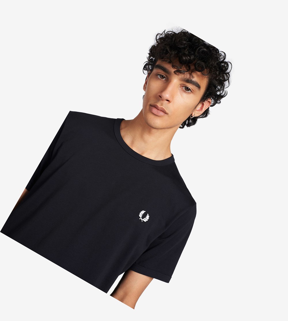 Fred Perry Ringer T Shirts Herre Mørkeblå | 589067-QYT