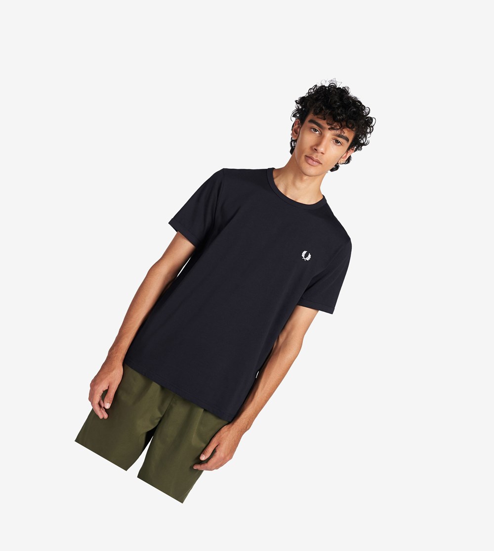 Fred Perry Ringer T Shirts Herre Mørkeblå | 589067-QYT